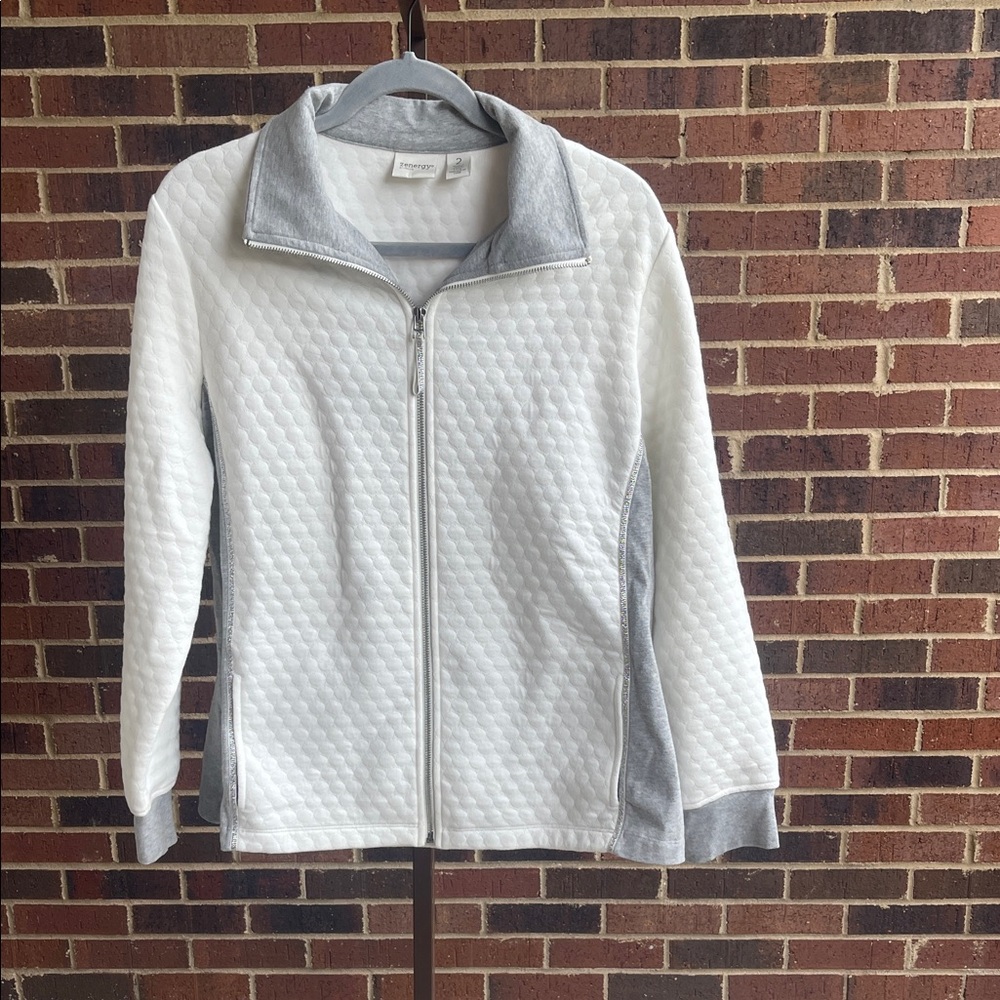 Chico's Women's White and Gray Quilted Vest